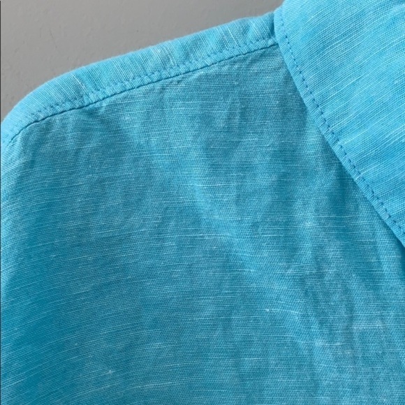 Artistry in Motion slim fit linen buttons down shirt size L teal blue - Picture 10 of 12